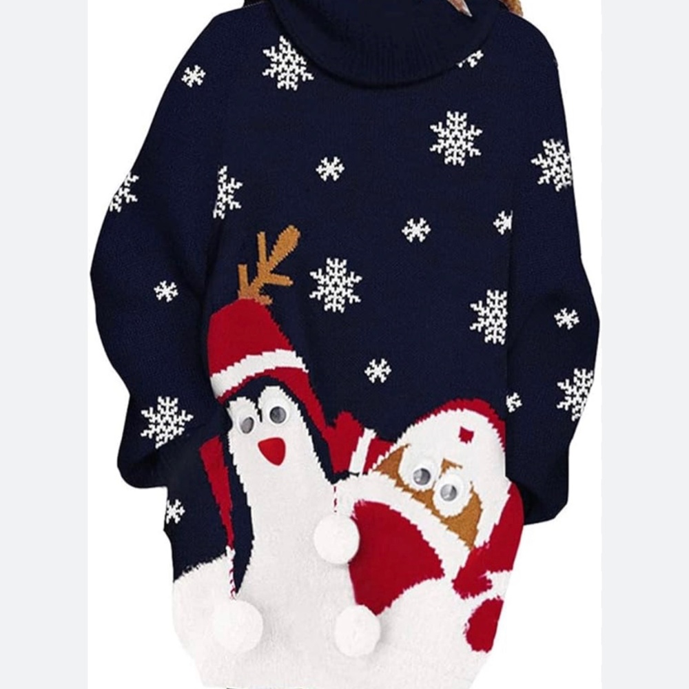 Womens Ugly Christmas Tunic Sweater Womens Large Turtleneck